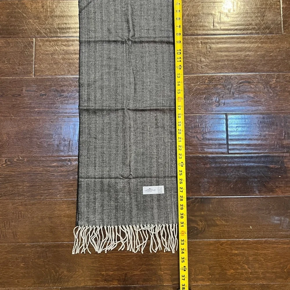 New Gray Striped Scarf with Fringe 62”